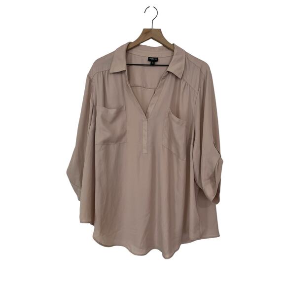 Torrid Womens Harper Collard 3/4 Sleeve Blouse Neutral Mushroom Size 3X - Picture 1 of 6